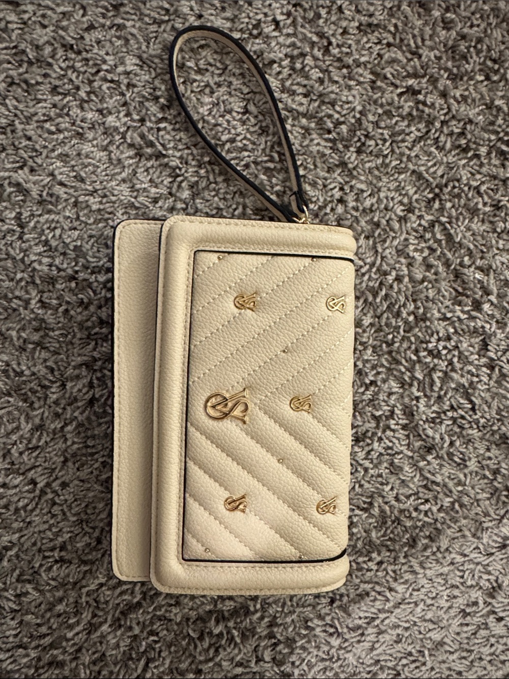 Victoria's Secret Cream Quilted Wristlet with Gold Logos